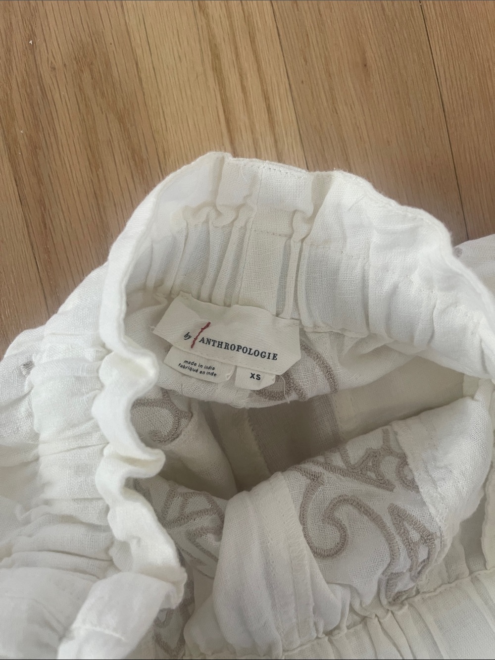 Anthropologie White Embroidered Linen Cargo Joggers for Women size XS - Picture 6 of 9